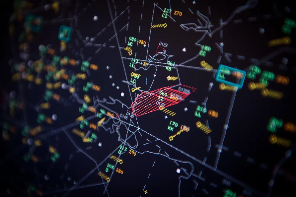 Close-up image of a flight tracking visualization.