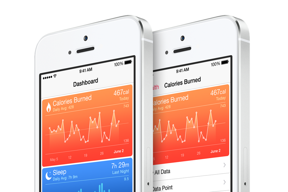 Image of iPhones showing data visualizations from the Health app.