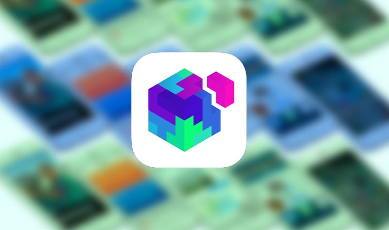 Illustration of the iOS Extensibility framework logo flanked by out-of-focus iPhone screenshots, tiled at an isometric angle.