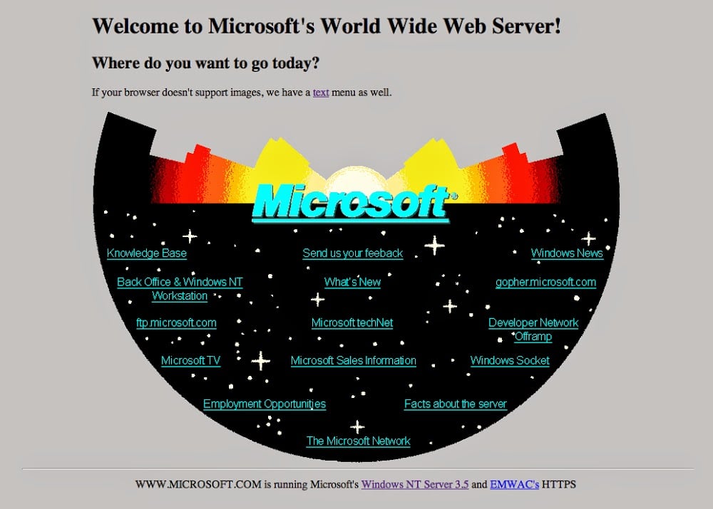 Screenshot of a retro Microsoft website, as it appeared in 1994.